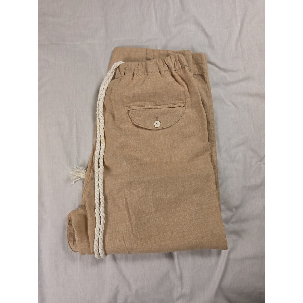 Free People Pants Womens M Beige Linen Cotton Wide Leg Crop Rope Drawstring